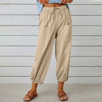 Kobe™ Baumwoll-Leinen-Hose mit Fronttaschen und verstellbarem Kordelzug - Khaki