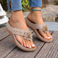 Amelie™ Keilsandalen Mit Blumenapplikation Und Breiten Riemen - Beige