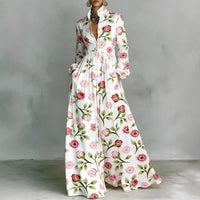 Sienna | Damen Florales Knopf Maxikleid – Blumen Knopfleiste Maxi Kleid - Rose Print