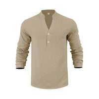 Orvian™ Hemd aus Premium-Leinen mit Minimalistischem Henley-Kragen - Khaki