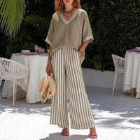 Callenne™-Set aus Baumwoll-Leinen mit Elegantem Kontrast - Khaki