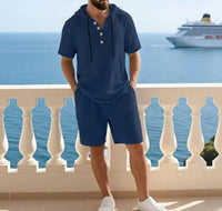 Portofino Coast™ Set Aus Baumwoll-Leinen Mit Moderner Kapuzenshirt - Dunkelblau