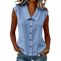 Celinea™ Baumwoll-Leinen-Bluse Mit Elegantem Kragen Und Vorderen Knöpfen - Blau