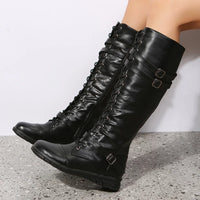 Damen Schnürstiefel mit Gürtel - Schwarz