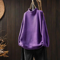 Barbara | Damen Oversized Hohem Kragen Pullover - Lila