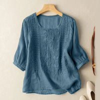Regina | Damen Blumenmuster Bluse Schlitzausschnitt – Blumenbluse V-Schlitz 2026 - Blau