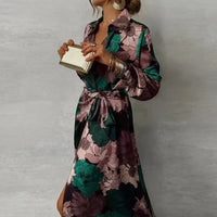 Renata | Damen Florales Maxi Hemdkleid mit Gürtel und Knopfleiste - Grün