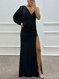 Hila | Damen One-Shoulder Kleid – Elegantes Einseitig Schulterfreies Kleid - Schwarz