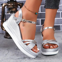 Dourena™ Plateau-Keilsandalen Mit Gekreuzten Riemen - Silber