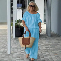 Celiane™-Set aus Baumwoll-Leinen mit Lockerer Passform - Blau