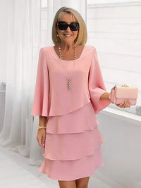 Catherine | Damen Elegantes Komfort Rüschenkleid – Königliches Rüschen Kleid - Rosa