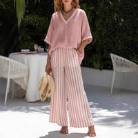 Callenne™-Set aus Baumwoll-Leinen mit Elegantem Kontrast - Pink