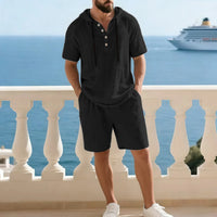 Portofino Coast™ Set Aus Baumwoll-Leinen Mit Moderner Kapuzenshirt - Schwarz
