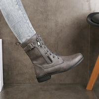 Katharina | Damen Schnürverschluss Leder Stiefel - Grau