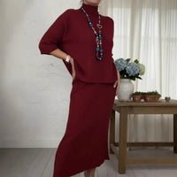 Marselha™ Set mit Rollkragen-Top und geripptem Midirock - Bordeaux