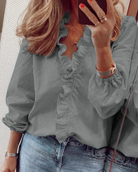 Nathalie | Damen Rüschenbesatz Kappärmel Bluse – Rüschen Bluse Kappärmel 2026 - Grau