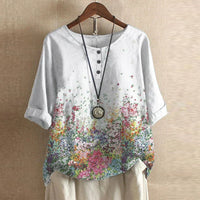 Damen Vintage Bedruckt Kurzarm Bluse - Weiß