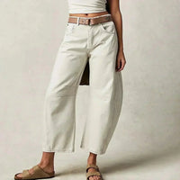 Damen High-Waist Cropped Jeans Hose - Weiß