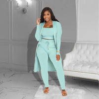 Velmira™-Set mit Kurz Geschnittenem Oberteil, eng Anliegender Hose und Locker Fallendem Cardigan - Blau