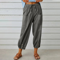 Kobe™ Baumwoll-Leinen-Hose mit Fronttaschen und verstellbarem Kordelzug - Dunkelgrau