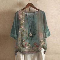 Damen Vintage Bedruckt Kurzarm Bluse - Grün