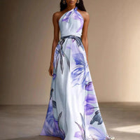 Liora | Damen Florales Neckholder Maxikleid – Floral Halter Maxi Kleid - Blau