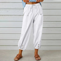 Kobe™ Baumwoll-Leinen-Hose mit Fronttaschen und verstellbarem Kordelzug - Weiß