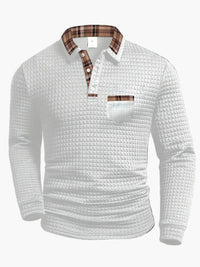 Herren-Polo mit langen Ärmeln im Casual-Stil mit kariertem Kragen, ideal für einen modernen und eleganten Look - Weiß
