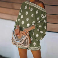Maravie™ Kurzer Jumpsuit Mit Schulterfreiem Ausschnitt Und Boho-Chic-Muster - Grün