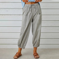 Kobe™ Baumwoll-Leinen-Hose mit Fronttaschen und verstellbarem Kordelzug - Grau
