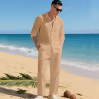 Luca™ Baumwoll-Leinen-Set mit Button-Down-Hemd - Khaki