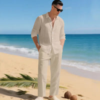 Luca™ Baumwoll-Leinen-Set mit Button-Down-Hemd - Beige