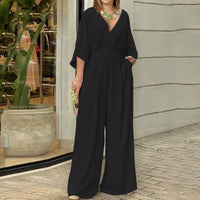 Bellavie™-Overall mit fließendem Hosenbeinschnitt und betonter Taille - Schwarz