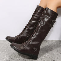 Damen Schnürstiefel mit Gürtel - Dunkelbraun