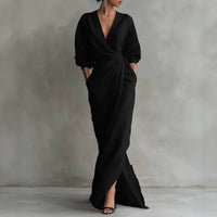 Susan | Damen Wickel V-Ausschnitt Maxikleid - Schwarz