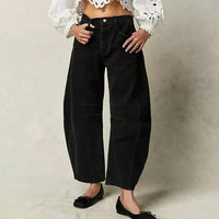 Damen High-Waist Cropped Jeans Hose - Schwarz