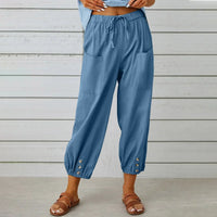 Kobe™ Baumwoll-Leinen-Hose mit Fronttaschen und verstellbarem Kordelzug - Blau