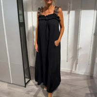 Neapel™ Maxikleid aus leichter Viskose mit Leo-Trägern und lockerem Fall - Schwarz