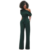 Greta | Jumpsuit mit Schrägem Kragen und Weiten Beinen - Dunkelgrün