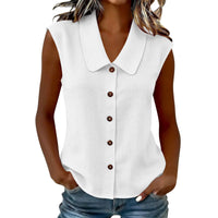 Celinea™ Baumwoll-Leinen-Bluse Mit Elegantem Kragen Und Vorderen Knöpfen - Weiß