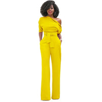 Greta | Jumpsuit mit Schrägem Kragen und Weiten Beinen - Gelb