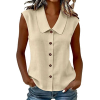 Celinea™ Baumwoll-Leinen-Bluse Mit Elegantem Kragen Und Vorderen Knöpfen - Beige