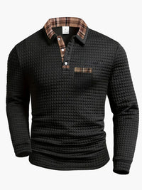 Herren-Polo mit langen Ärmeln im Casual-Stil mit kariertem Kragen, ideal für einen modernen und eleganten Look - Schwarz
