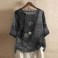 Damen Vintage Bedruckt Kurzarm Bluse - Grau