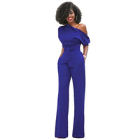 Greta | Jumpsuit mit Schrägem Kragen und Weiten Beinen - Blau