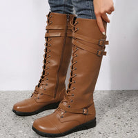 Damen Schnürstiefel mit Gürtel - Braun