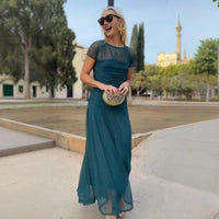 Athen™ Maxikleid mit kurzen transparenten Ärmeln und Stufenrock - Grün