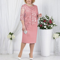 Ella | Damen Elegantes Hochzeitsgast Kleid mit kurzen Ärmeln - Rosa