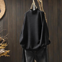 Barbara | Damen Oversized Hohem Kragen Pullover - Schwarz