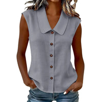 Celinea™ Baumwoll-Leinen-Bluse Mit Elegantem Kragen Und Vorderen Knöpfen - Grau